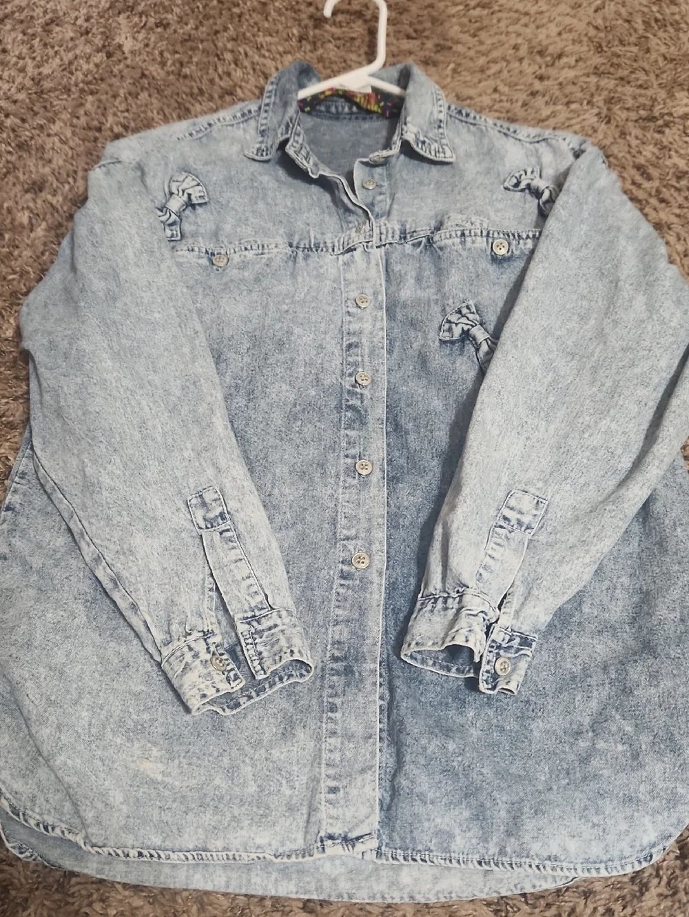 Jordache Vintage Light Wash Womens Denim Button Up Shirt With Bows Size Small